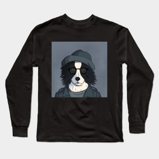 Detective border collie with hat and glasses Long Sleeve T-Shirt